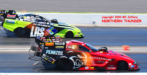 (near lane) Matt Hagan vs (far lane) Tim Wilkerson